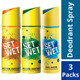 Set Wet Combo Of 3 Deodorant Spray Perfume For Men Cool + Action + Allure Avatar Each 150ml 5 Fl.oz.