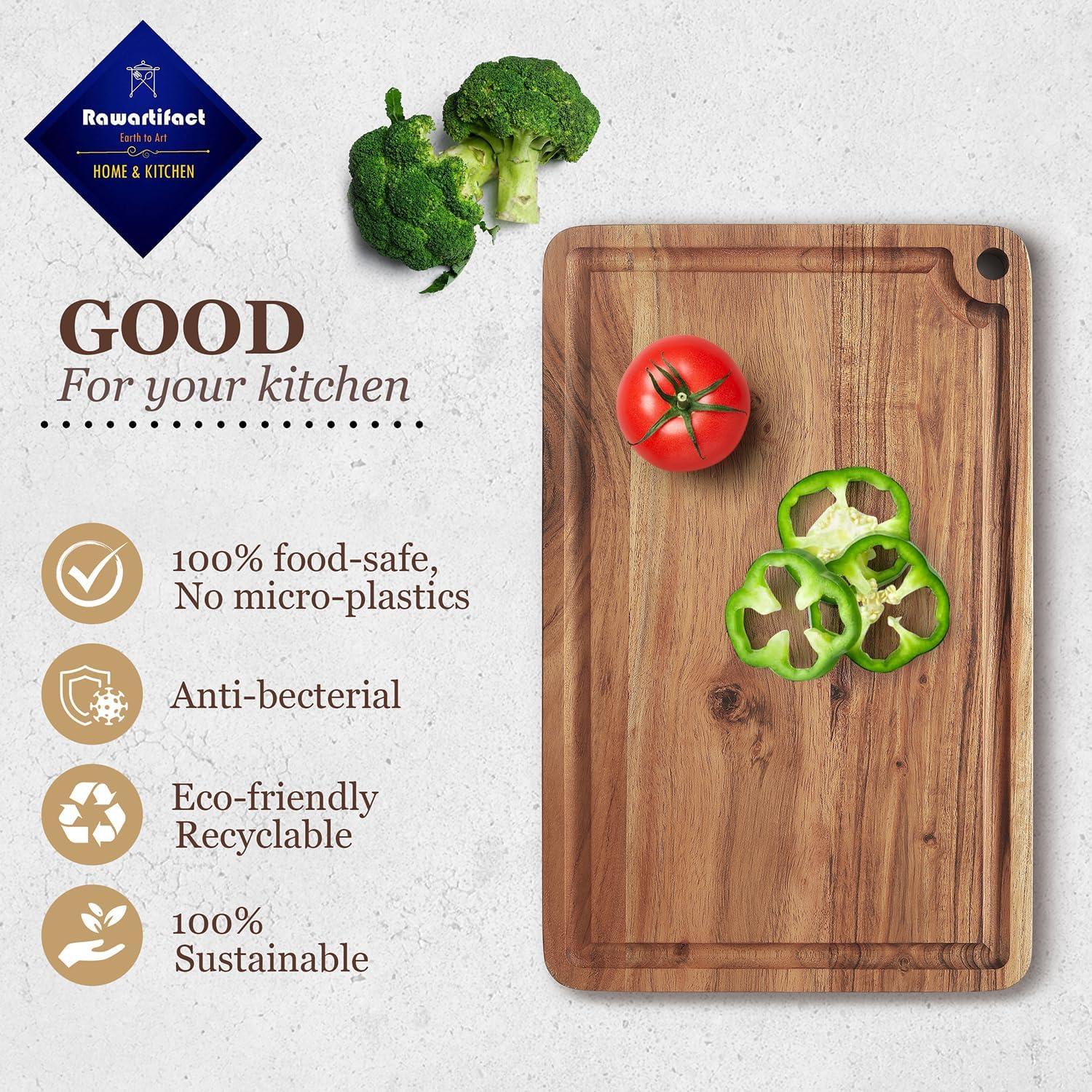 Brown Wood Cutting Boards For Kitchen | Wooden Chopping Board - Serving Platter - Rolling Board- Bread Board With Juice Groove For Vegetables, Fruits & Cheese Brown Wood Cutting Boards For Kitchen | Wooden Chopping Board - Serving Platter - Rolling Board- Bread Board With Juice Groove For Vegetables, Fruits & Cheese