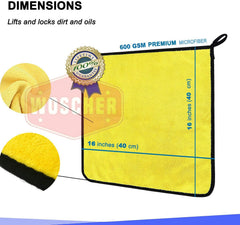 Woscher Microfiber Cloth 600 Gsm | Ultrasoft & Quick Drying Car Microfiber Cleaning Towel, Lint Free Automotive Microfiber Towel (Yellow & Grey)- Pack Of 3