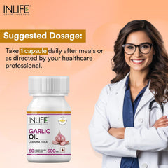 Inlife Garlic Oil Supplement 500mg, Natural Source Of Vitamins, Minerals & Antioxidants, Maintaining Overall Health | 60 Capsules 100gm 0.2lbs