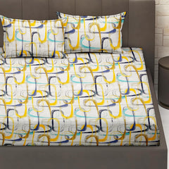 Luxurious Queen Size Bedsheet For Double Bed With 2 Pillow Cover - 90 X 90 Inches, White & Yellow | Perfect For Daily Use, Guest Rooms | Gift For Housewarmings, Weddings