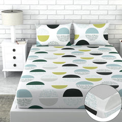King Size Printed Bedsheet For Double Bed 2 Pillow Cover - 72 X 78 Inches, Grey & Black | All Around Elastic Fitted - Ultra Soft & Breathable
