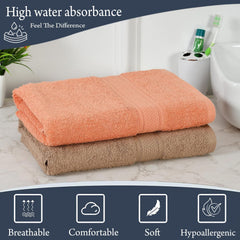 Fresh From Loom Luxury Edition Egyptian 100% Pure Cotton Bath Towel 1200 Gsm | High Water Heavy Soft Dual Stitched Bath Towel (Salmon & British Tan) - 2 Pcs