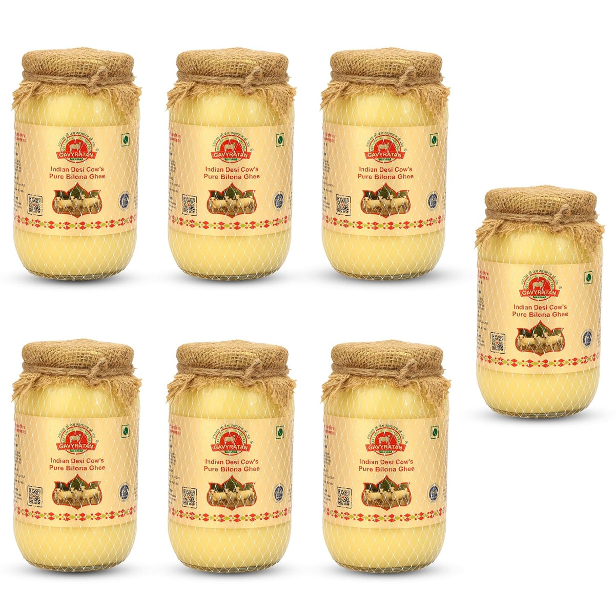Pure Shudh Indian Desi Cow Bilona Ghee By Gavyratan | Made Using Traditional Bilona Method Pure Desi Ghee Good For Roti, Sabji | 3.5 Litre (500ml * 7) 118.3 Ounce | Jar Pack