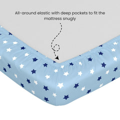 King Size Printed Bedsheet For Double Bed 2 Pillow Cover - 72 X 78 Inches, Sky Blue | All Around Elastic Fitted - Ultra Soft & Breathable