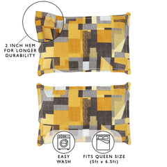 Double Bedsheet With 2 Pillow Covers - Queen Size 88 X 98 Inches, Mustard & Grey | Perfect For Home Decor & Gifting | 4 Pcs Bedding Set