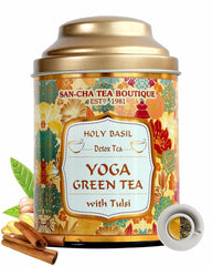 San-Cha Yoga Green Tea With Tulsi - 100gm, 3.5 Ounce | Holy Basil Detox Tea - Boosts Metabolism | Low Bitterness, Low Caffeine