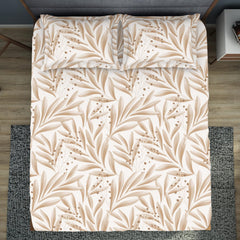 King Size 1 Double Bedsheet With 2 Pillow Covers - Size 108 X 108 Inches, Beige & White | Soft Feel Wrinkle Resistance | Durability & Comfort, Breathable