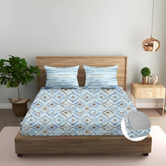 Double Bed Size Elastic Fitted Bedsheet With 2 Matching Pillow Cover - 60 X 75 Inches, Blue | Bedroom With Luxury & Comfort Bedsheet