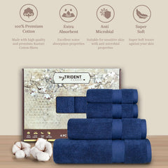 Mytrident Classic Kasturi Collection 1 Bath + 1 Small Bath & 2 Hand Towels 1200 Gsm | Highly Absorbent Towels For Bath - Medieval Blue (Set Of 4)