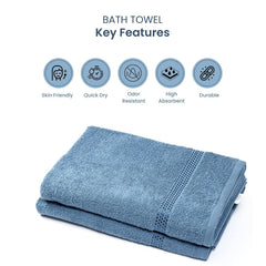 Akiko Home 100% Cotton Trident Series Bath Towels | Premium, Soft, Absorbent, Quick Dry & Durable, Large Size Towel For Men & Women 400 Gsm, Pack Of 2 (Blue)