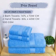 Rangoli 100% Cotton Fibre 2 Bath & 2 Hand Towel 1400 Gsm | Highly Durable & Super Absorbent Towel | Skin-Friendly & Quick Drying Luxury Towels (Sky Blue) - Pack Of 4