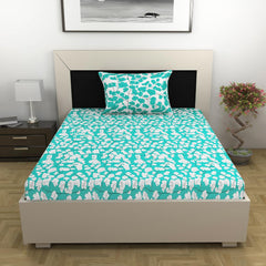 Bedsheet For Single Size Bed With 1 Pillow Cover - 57 X 87 Inches, Teal & White | Gifts For Wedding Or Anniversary, Surprise, Soft, Breathable, & Comfortable Bedsheet