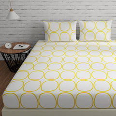 Bedsheet For Double Bed King Size With 2 Pillow Covers - 108 X 108 Inches, White & Yellow | Beautiful Bedsheets Are Perfect Gifting For Festivals