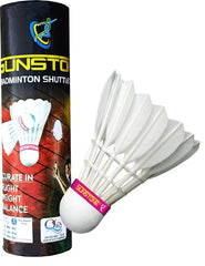 Sunstone F 206 Badminton Feather Shuttlecock , Good Furnished Quality, Made Of Good Cork Base , Excellent Flight & Balance | White , Pack Of 6