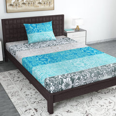 1 Single Bedsheet With 1 Pillow Cover - 57 X 87 Inches, Sky Blue & Grey | Skin Friendly Fabric For Everyday Use - Soft, Breathable & Comfortable Sleeping