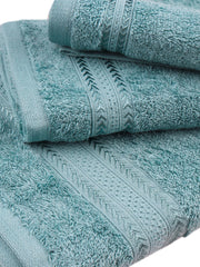Ramraj Cotton Bamboo Terry Bath, Hand & Face Towel 850 Gsm | Quick Dry & Anti Microbial Combo Towel (Blue) - Set Of 3