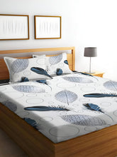 Printed King Size Bedsheet With 2 Matching Pillow Covers - 90 X 90 Inches, White & Teal | Durable & Long-Lasting | Naturally Soft, Breathable, & Skin-Friendly