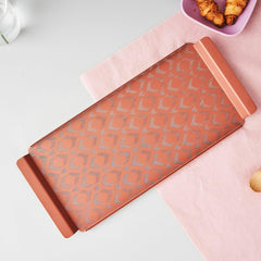 Designer Pink Stainless Steel Tray - Large, Ikat Series | Multipurpose Serving Platter - Premium Serve Ware, Dinnerware & Tableware