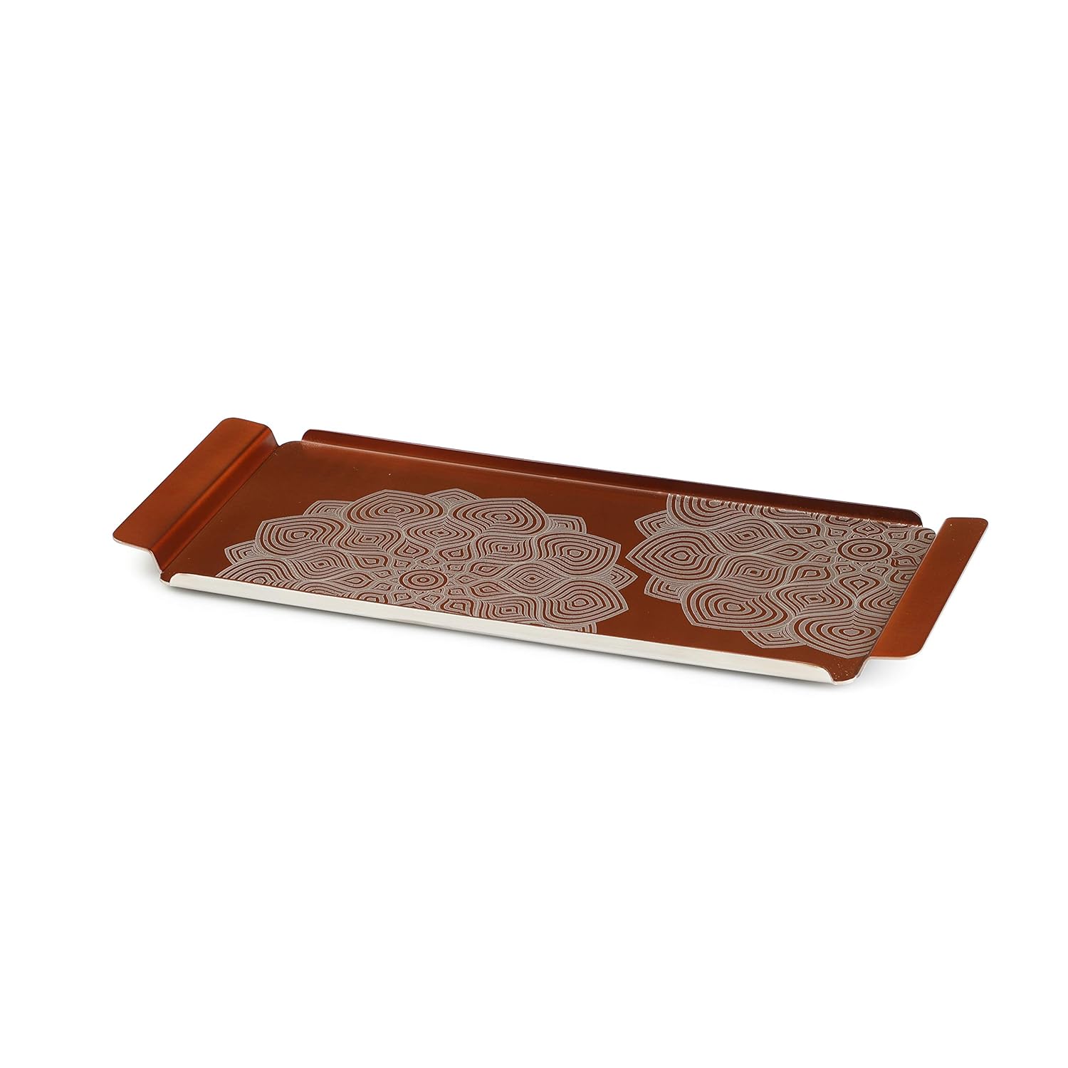Designer Stainless Steel Tray - Lotus Pattern, Padma Shvet Series | Multipurpose Serving Platter - Premium Serve Ware, Dinnerware & Tableware, Small Designer Stainless Steel Tray - Lotus Pattern, Padma Shvet Series | Multipurpose Serving Platter - Premium Serve Ware, Dinnerware & Tableware, Small