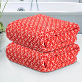 Kuber Industries Microfiber Bath Towel 700 Gsm | Large Size Soft Quick Dry & Absorbent Shower Bath Towel (Circle - Red)- Pack Of 2