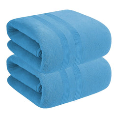 House Of Terry 100% Cotton Bath Towel 900 Gsm | Quick Dry, Fade-Resistant, Soft, Lightweight & Absorbent For Men & Women Large Size Towel (Blue) - 2 Pcs