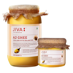 Natural Gir Desi Cow A2 Ghee By Jiva | Source Of Vitamins C, E & K Healthy Desi Ghee Perfect For Desserts | 1.3 Litre (1 Litr + 300ml) 43.9 Ounce | Jar Combo Pack