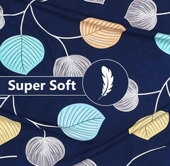 Elastic Fitted Double Bedsheets For Queen Size With 2 Pillow Covers - Size 72 X 68 X 6 Inches, Navy Blue | Double Bed With Corner Elastic | Wrinkle Free Super Soft Floral Breathable