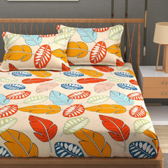 Premium Heavy Cotton Elastic Fitted King Size Bedsheet With 2 Pillow Covers - 72 X 78 X 10 Inches, Multicolor | All Weather Comfort & Bedroom - Softness & Natural Breathability