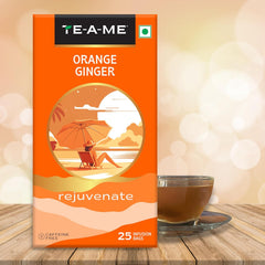 TE-A-ME Rejuvenate Orange Ginger Herbal Tea - 25 Tea Bags | Energizing & Refreshing Blend - Enjoy Hot Or Cold Tea | Caffeine Free, Sugar Free