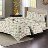 Double Bedsheet 1 Comforter 2 Pillow Covers - 90 X 100 Inches, Grey & Pink, 4 Pcs Bedding Set | Cotton Summer Ac Comforter Set King Size Double Bed