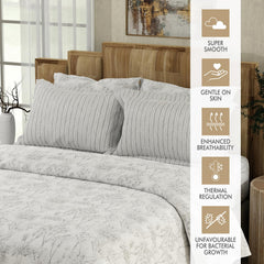 Cotton Bedsheet For Double Bed King Size With 4 Pillow Cover | 108x108 Inches, White & Grey - Light Weight, All Season Comfort