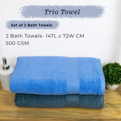 Rangoli 100% Cotton Fibre Bath Towel 1000 Gsm | Highly Durable & Super Absorbent Towel | Skin-Friendly & Quick Drying Luxury Towels (Sky Blue & Blue) - Pack Of 2