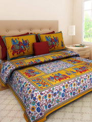 Printed Bedsheet For Double Bed With 2 Pillow Covers - 83 X 94 Inches, Multicolor | Ideal For Hotel, Guest House, Home | Traditional Jaipuri Bedsheets