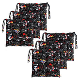 Soft & Comfort Chair Cushion Pad With Ties, Sitting Pillow, Disney Print - Black | Square Shape Pillow Gaddi For Office, Study Chair, Sofa, Pooja Room | Pain Relief Seat Cushion - 6 Pcs