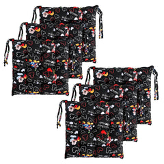 Soft & Comfort Chair Cushion Pad With Ties, Sitting Pillow, Disney Print - Black | Square Shape Pillow Gaddi For Office, Study Chair, Sofa, Pooja Room | Pain Relief Seat Cushion - 6 Pcs