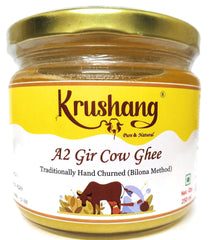 Natural A2 Gir Cow Bilona Ghee By Krushang | Traditionally Hand Churned Bilona Method Healthy Pure Desi Ghee Helps In Weight Loss | (250ml) 8.4 Ounce | Jar Pack
