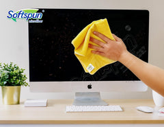 Softspun Microfiber Cleaning Cloths 450 Gsm | Highly Absorbent, Lint & Streak Free, Multi -Purpose Wash Cloth For Kitchen, Car, Window, Stainless Steel (4 Pcs)- Yellow