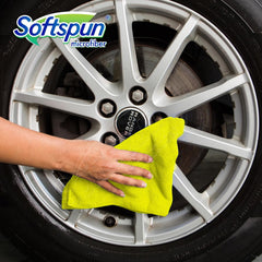 Softspun Microfiber Cleaning Cloths Towel Set 340 Gsm | Highly Absorbent Lint & Streak Free Multi-Purpose Wash Cloth For Kitchen Car Window Stainless Steel Silverware Pack Of 5 (Yellow)