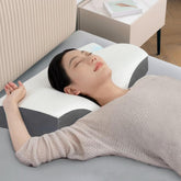 Orthopedic Memory Foam Pillow, Cervical Butterfly Pillow - 18.5x10.5x3.5 Inch | For Neck & Shoulder, Head Pain Relief, Butterfly Design | Jacquard Cover, Better Sleep, White & Grey