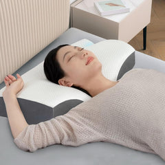 Orthopedic Memory Foam Pillow, Cervical Butterfly Pillow - 18.5x10.5x3.5 Inch | For Neck & Shoulder, Head Pain Relief, Butterfly Design | Jacquard Cover, Better Sleep, White & Grey