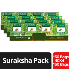 TE-A-ME Green Tea Suraksha Pack - 4 Boxes X 40 Tea Bags | Moringa+ Ashwagandha+ Kadha+ Tulsi Green Tea - Detox Green Tea & Slimming