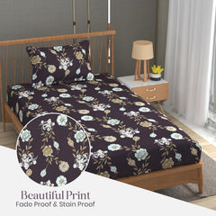 Soft Cotton Single Size Bedsheet With 1 Pillow Cover | 60 X 90 Inches, Ship Grey | Anti-Fade Printed Design | 200 Thread Count
