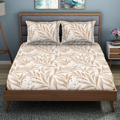 King Size 1 Double Bedsheet With 2 Pillow Covers - Size 108 X 108 Inches, Beige & White | Soft Feel Wrinkle Resistance | Durability & Comfort, Breathable