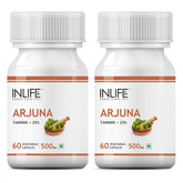 Inlife Arjuna Capsules 500mg, Herbal Extract, Better Absorption & Reduced Additives Than Tablets, Ayurvedic Supplement | 60 Vegetarian Capsules 100gm 0.2lbs Each Pack Of 2