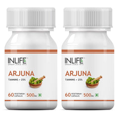 Inlife Arjuna Capsules 500mg, Herbal Extract, Better Absorption & Reduced Additives Than Tablets, Ayurvedic Supplement | 60 Vegetarian Capsules 100gm 0.2lbs Each Pack Of 2