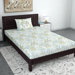 Single Bedsheet With 1 Pillow Cover - 57 X 87 Inches, White & Green | Designer Printed Bedsheet Set - Naturally Soft, Breathable & Skin Friendly
