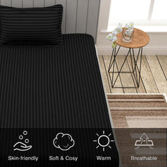 Striped Single Bedsheet With 1 Pillow Cover 60 X 90 Inches, Black | Comfortable & Durable | Elegant Printed Bedding Set For Daily Use