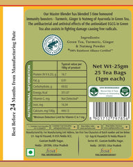 San-Cha Turmeric Boost Green Tea - 25 Biodegradable Tea Bags | Blended With Curcumin Rich Turmeric - Environment Friendly & Made In Corn Fiber | Low Caffeine