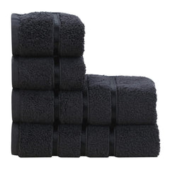 Spread Spain Roman Bath Towel 600gsm | Super Soft & Comfortable, Extra Absorbent Cotton Towels For Face, Body & Gym- Black (Set Of 4)